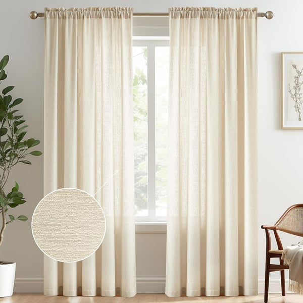 Melodieux Beige Semi Sheer Curtains, 84 Inches Long, 52" W x 84" L, 2 Panels for Living Room, Bedroom