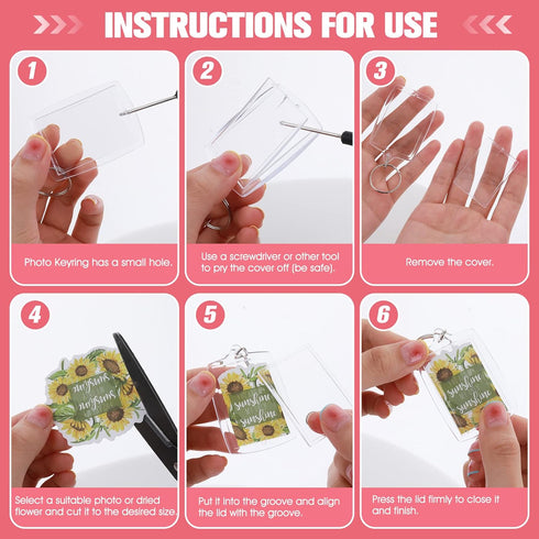 10PCS Double-Sided Acrylic Keychains: Blank Photo Keyrings, Split Ring, Clear DIY Craft Picture Holder for Family &