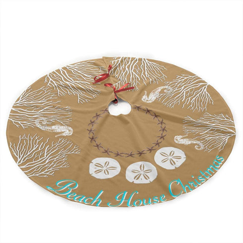 NGFF Beach Coral Christmas Tree Skirt with Cute Santa and Snowman Dolls Design, Gorgeous Xmas Decoration