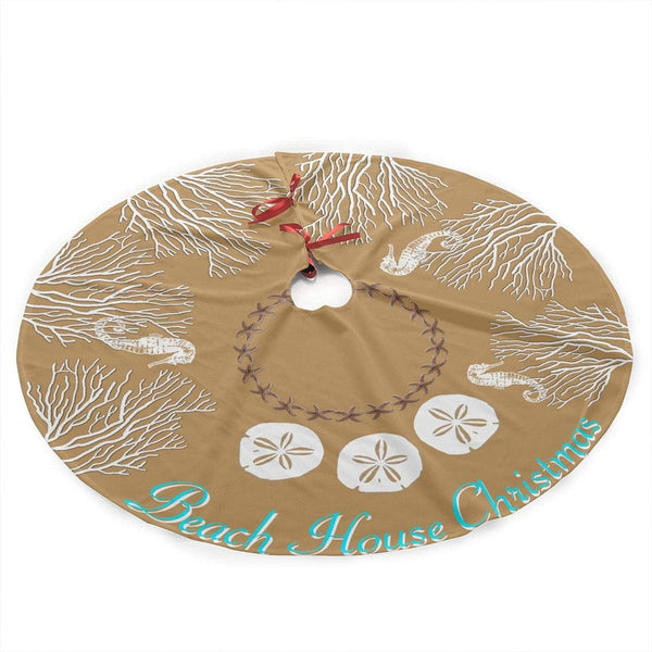 NGFF Beach Coral Christmas Tree Skirt with Cute Santa and Snowman Dolls Design, Gorgeous Xmas Decoration