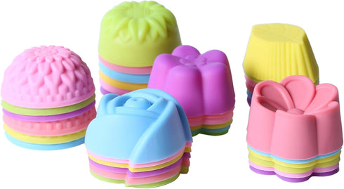 Magik 36 PCS Reusable Non-stick Silicone Mini Baking Muffin Cupcake Chocolate Cups (Assorted Flowers)
