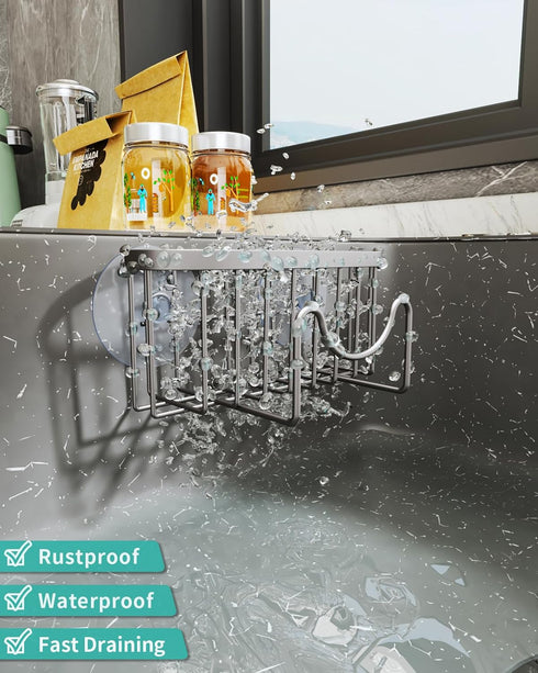 2 HapiRm Multifunctional Kitchen Sponge Holder with Unique M-Shaped, Installation Ways Sink Caddy, Stainless Steel