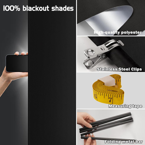 Blackout Roller Shades, Portable Blinds No Tools No Drill, UV Protection & Thermal Insulation for Bedroom Living Room
