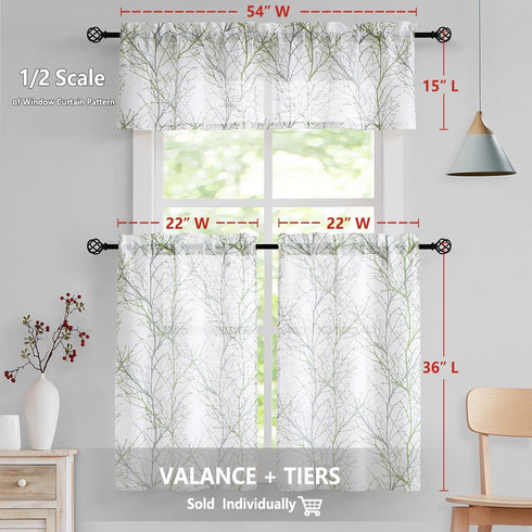 FMFUNCTEX White Valance Curtains, Print Tree Branch Semi Sheer, 50 x 15 Inches, 1 Panel