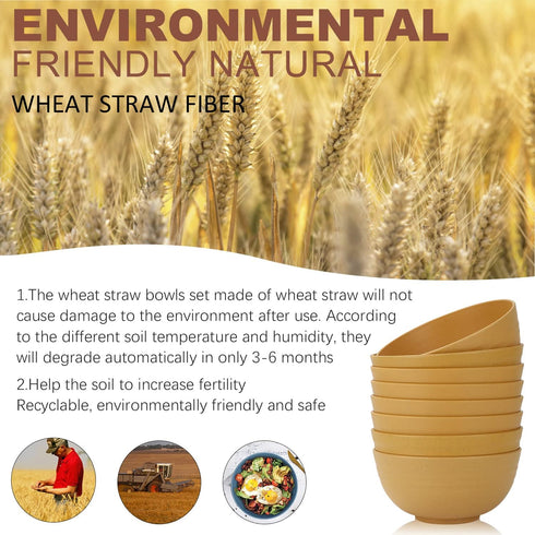 Homienly Cereal Bowl Set, Lightweight Unbreakable Wheat Straw Fiber Bowls, Yellow, 26 OZ