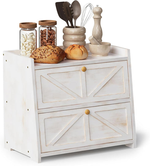 Trironsun Vintage Double Layer Bread Box for Kitchen Counter Bamboo Bread Storage
