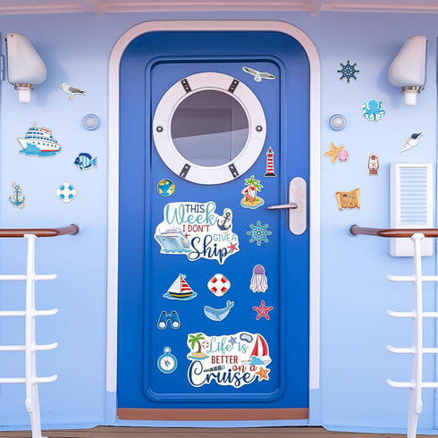 27PCS Cruise Door Decorations, Large Nautical Magnetic Door Magnets for Reusable Carnival Cruise Cabin Decor