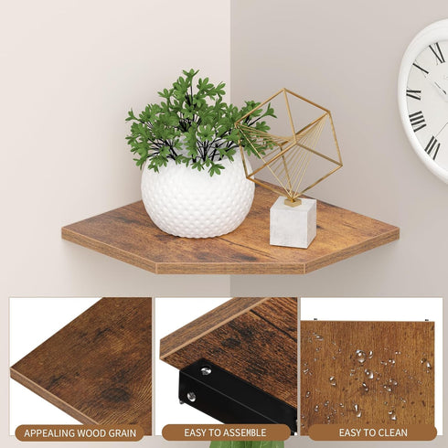 JJL 10.4 Inch Set 2 Corner Wall Shelf, Wooden Corner Shelves, of Floating Shelf for Wall Storage, Wall Mount Corner