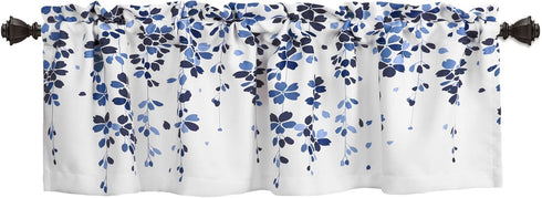 Lush Decor Weeping Flowers Valance Curtain for Windows, Navy and Blue, 18" x 52"