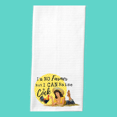 I'm No Farmer, but I Can Raise a Cock Funny Chicken Rooster Vintage Towel, Waffle Weave Microfiber Kitchen Gift