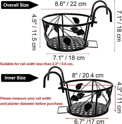 2-Pack Tosnail Metal Plant Holders for Indoor Outdoor Railings, Fence Plant Hangers, Hanging Flower Baskets for Porch