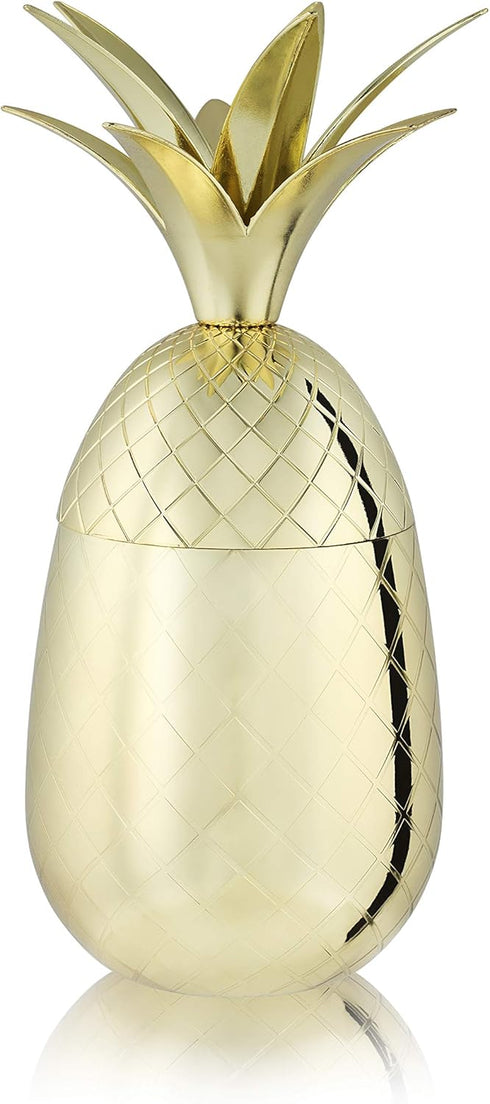 Viski Gold Pineapple Tumbler with Lid, 16 Oz Stainless Steel Tumbler Cup for Mai Tais, Tiki Drinks, and Craft Cocktails