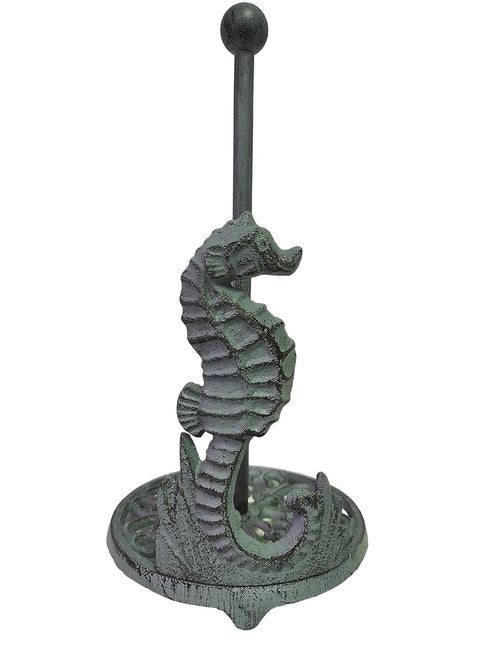 De Leon Collections Cast Iron Seafoam Green Sea Horse Coastal Ocean Freestanding Weighted Base Paper