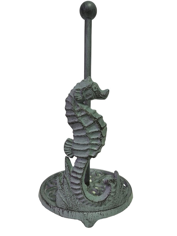 De Leon Collections Cast Iron Seafoam Green Sea Horse Coastal Ocean Freestanding Weighted Base Paper