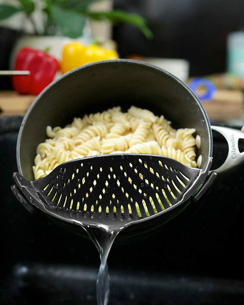 Heat Resistant Silicone Pot Strainer - Clip on Pan Strainer for All Pots and Bowls, Black (LJ-ZLK-1127B1)