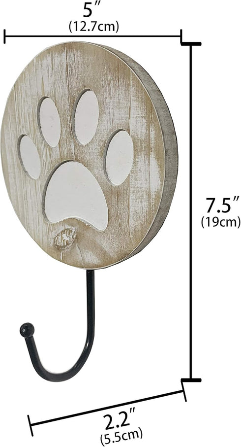 Vintage Style Dog Paw Wall Mounted Hooks, Rustic Farmhouse Leash Holder for Dog Leash on Wall