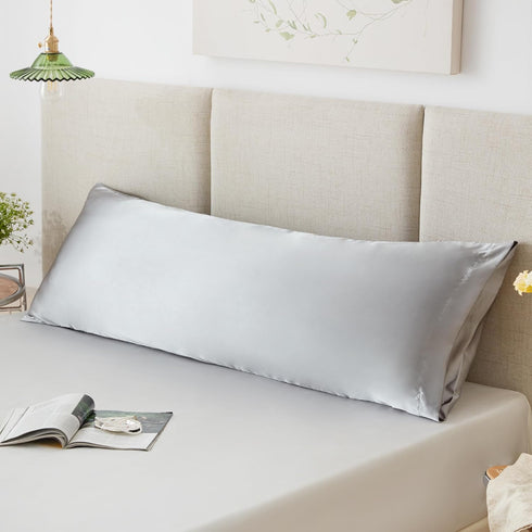 Love's Cabin Satin Body Pillow Pillowcase - Similar to Silk with Envelope Closure, 20x54 inches, Light Grey