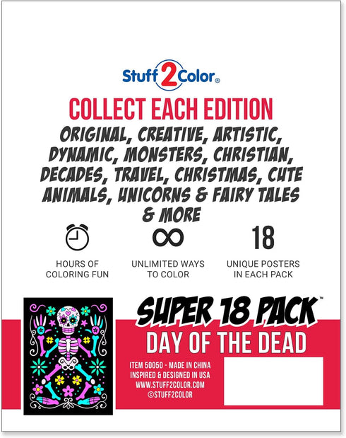 Super Pack of 18 Fuzzy Velvet Coloring Posters - Kids Themed Day of the Dead Halloween Crafts Activity