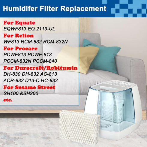 6 Pack WF813 Humidifier Filter Replacement, Upgraded Wick Filter for ReliOn RCM-832, ProCare PCWF-813, Equate EQWF813