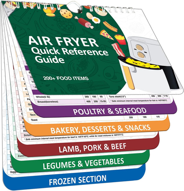 Over 200 Foods Air Fryer Cheat Sheet Magnets - Cooking Guide Booklet, Magnetic Cookbook Set (Air Fryer Accessories)
