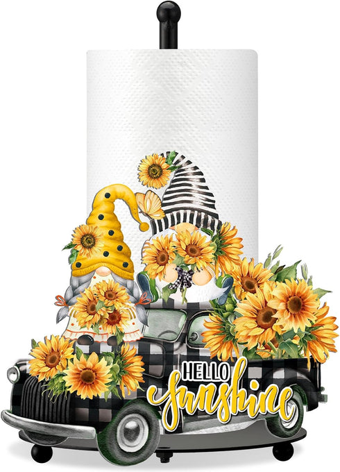 Shellwei Summer Spring Sunflower Paper Towel Holder, Floral Kitchen Decor Stand for Countertop Home Decorations