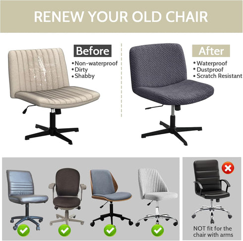 Armless Chair(1PC,Dark Criss Cross Chair Cover Water Resistant Jacquard Vanity Chair Cover Elastic Mid Back Wide Seat