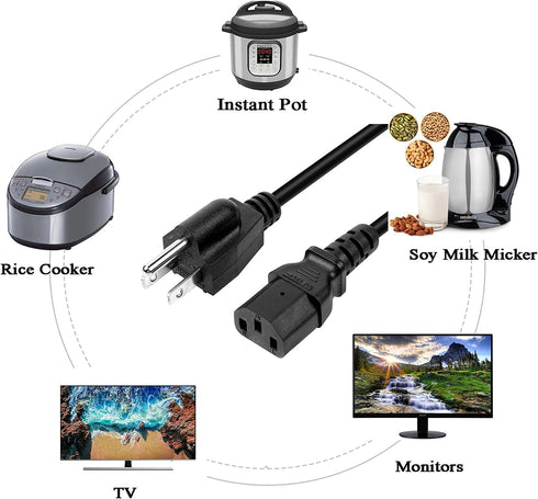 6Ft Power Cord Cable for Instant Pot, Electric Pressure Cooker, Rice Cooker, Soy Milk Maker, Microwaves, and More