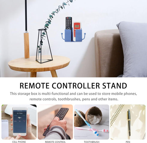 Healifty 5pcs Remote Control Holder with Hook, Wall Mounted Media Storage Box for Home Bedroom (Blue)
