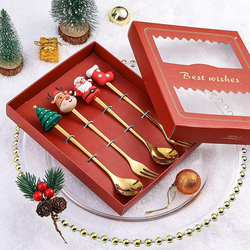 Christmas Spoon, Stainless Steel Christmas Tree Tea Spoon, Creative Tableware Gift, Holiday Party Supply (6pcs-B)