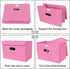 Linen Fabric Foldable Storage Cube Bin Organizer, 3Pcs Fabric Bins with Lid and Leather Handles for Home, Closet, Pink
