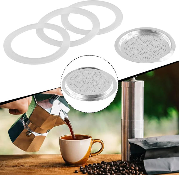 Silicone Gaskets Stainless Filter Replacement Set for Moka Coffee Maker (6 cup)