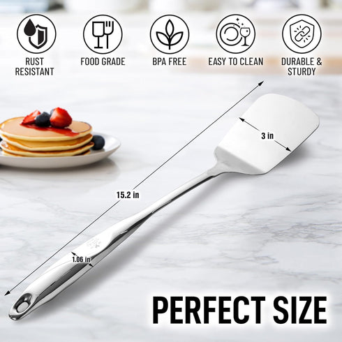 Zulay Kitchen 15" Stainless Steel Cooking Utensil - Durable Kitchen Gadgets, Easy to Clean Metal Accessories