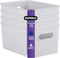 Superio Ribbed Collection - Medium Decorative Plastic Open Home Storage Bins Organizer Baskets, White Smoke (4 Pack)