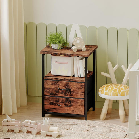 Fixwal Night Stand with Charger Station, Nightstand with Charging Station & Fabric DrawersRustic Brown