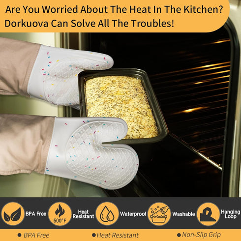 500F, Oven Glove Cute,Cooking Mittens,Oven Mittens for Kitchen,Oven Gloves for Kitchen,Washable Silicone Oven Mitts