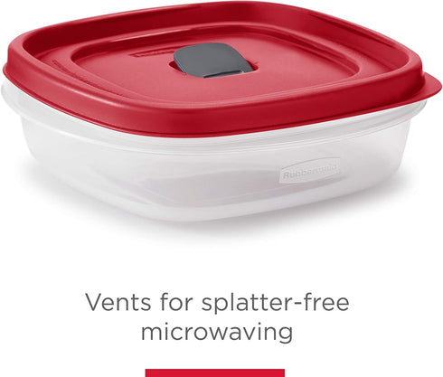 Rubbermaid 16-Piece BPA-Free Plastic Food Storage Set with Red Vented Lids, Microwave & Dishwasher Safe