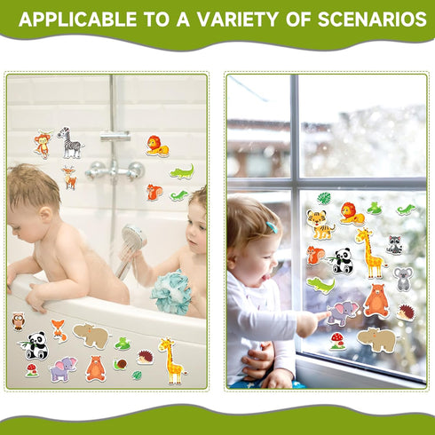 MARFOREVER 50 PCS Jungle Animals Window Gel Clings, Removable and Reusable Thick Decals for Kids Classroom Nursery Home