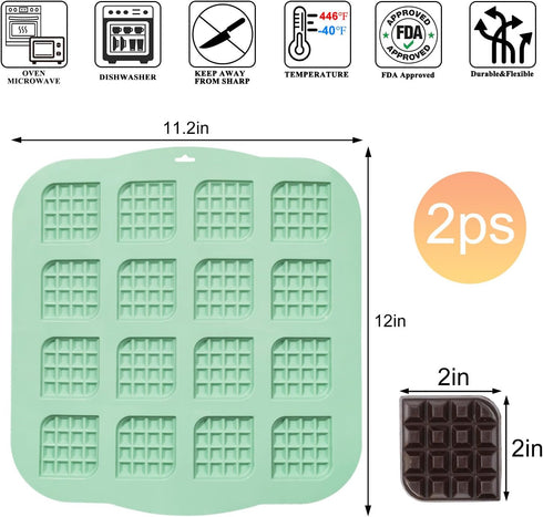 Silicone Waffle Chocolate Mold, 2 Pack Mini Square Silicone Mold Non-Stick Waffle Tray for Making Chocolate, Waffle Cookie, Candy, Soap, cake decoration, Set of 2