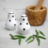 City to Cottage Ceramic Salt and Pepper Shakers Set, Handcrafted White and Black Polka Dot Spice Shakers, Farmhouse