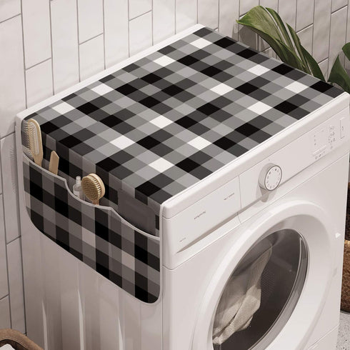 Lunarable Grey Plaid Washing Machine Organizer, 47" x 18.5", Dimgray and White Anti-slip Cover