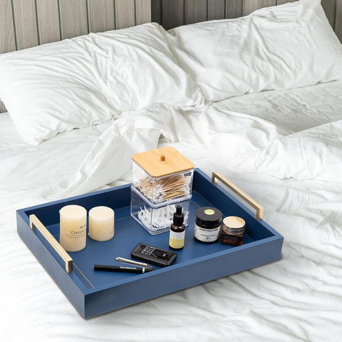 16"x12" Decorative Coffee Table Ottoman Trays Modern Wood Elegant Rectangle Glossy Shagreen Serving Trays