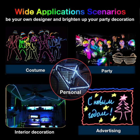 MaxLax 9.8ft/3m Pack 360 EL Wire Purple, Portable Battery Neon Light Strip Cuttable Glowing Rope Lights for Parties