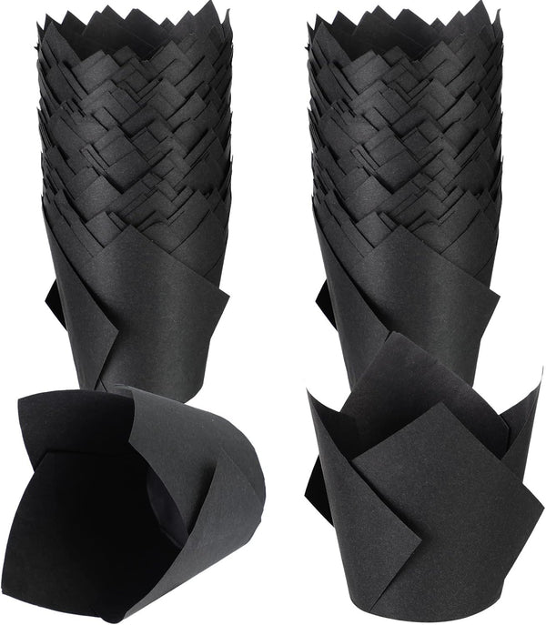 Jutom 200 Pack Black Tulip Cupcake Liners, Greaseproof Muffin Liners for Weddings, Birthdays, Baby Showers