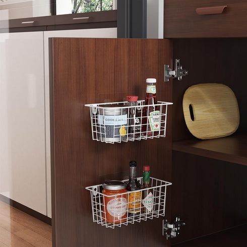 MaraFansie Hanging Kitchen Baskets, Wire Storage Basket Over the Cabinet Door Organizer with Adhesive Strips and