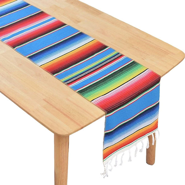 BOXAN Mexican Serape Table Runner, 14 x 84 Inch Fringe Cotton Blanket for Party Wedding Decorations