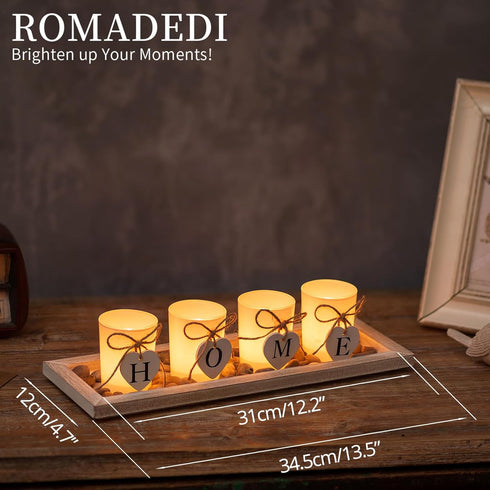 13.5 inch Romadedi Wooden Decorative Tray Candle Holder - Wood Long Narrow Tray Home Decor Small Rustic Farmhouse