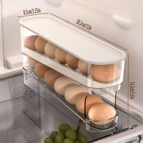 Auto Rolling Fridge Egg Organizer, Space Saving Eggs Dispenser for Refrigerator Storage, Home Egg Holder