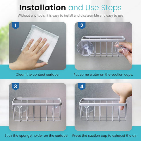 HLOOL Kitchen Sink Sponge Holder - Space-Saving Caddy