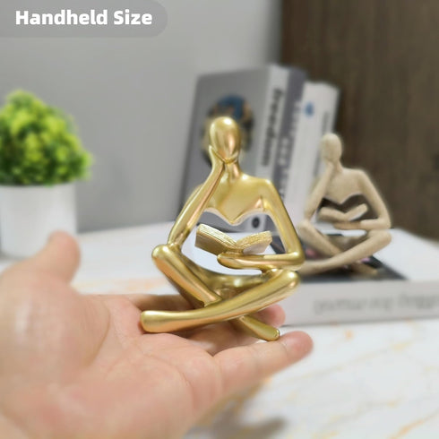 4.5 Inch Gold Reading Woman Statue, Thinker Sculpture for Bookshelf Decor, Modern Gold Home Accents, Coffee Table