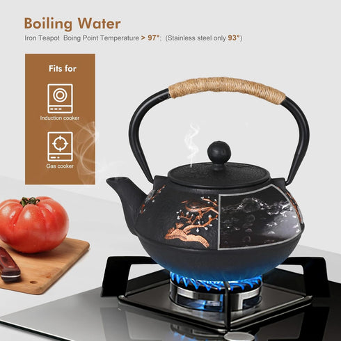 4 Set Japanese Style Cast Iron Teapot with Tea Cups Trivet Tetsubin Tea Kettle with Infuser Chinese Tea for Adults Iron